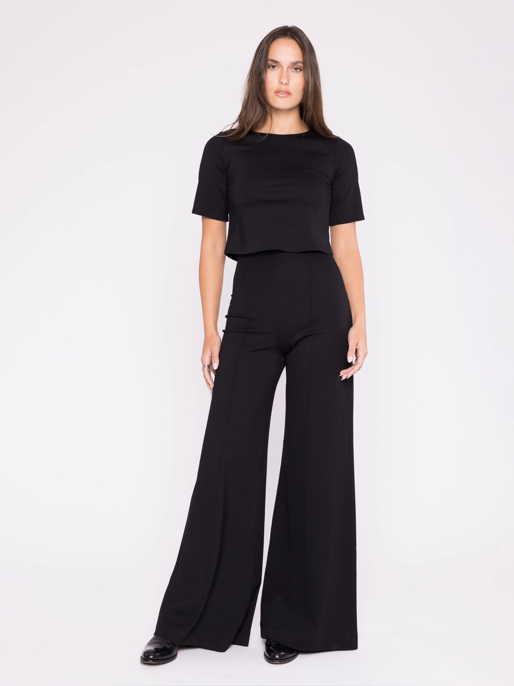 Ripley Rader | Black Ponte Knit Long Wide Leg Pant